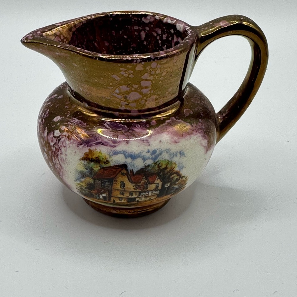 Vintage Copper Luster Pitcher with English Country House Design
